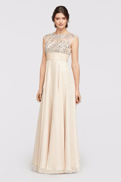 Style 1228 Sleeveless Illusion Beaded Boidce A-line Floor Length Chiffon Dress