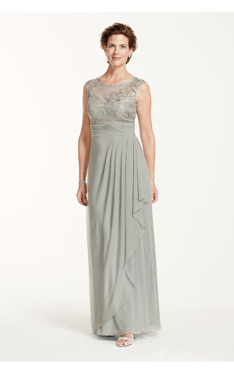 Stunning Illusion Metallic Lace Dress for Mother of the Bride with Draped Skirt Style 13743