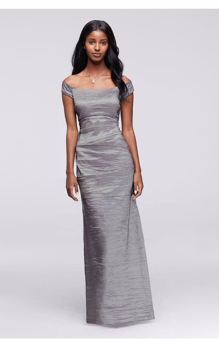 New Coming Off the Shoulder Style Long Sheath Crushed Taffeta Mother of the Bride Dress 166198