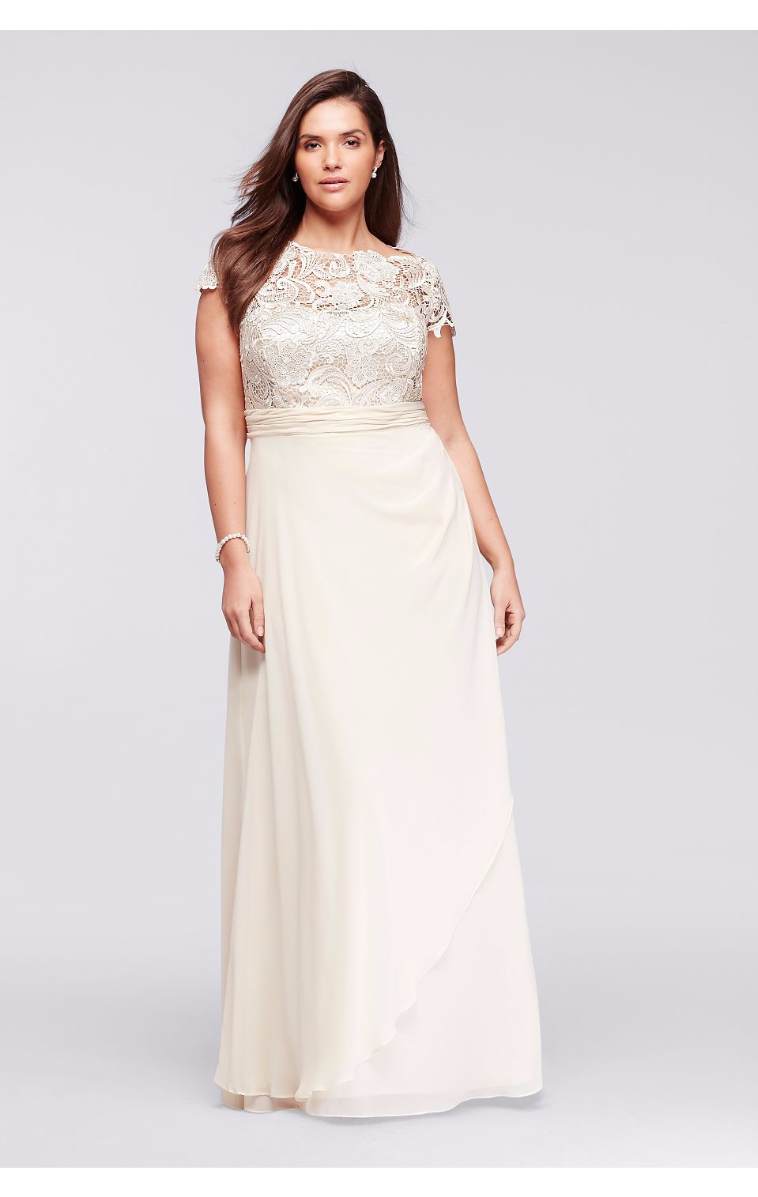 New Plus Size Floor Length Cap Sleeves A-line Chiffon Mother of the Bride Dresses 183146DW with Lace Bodice