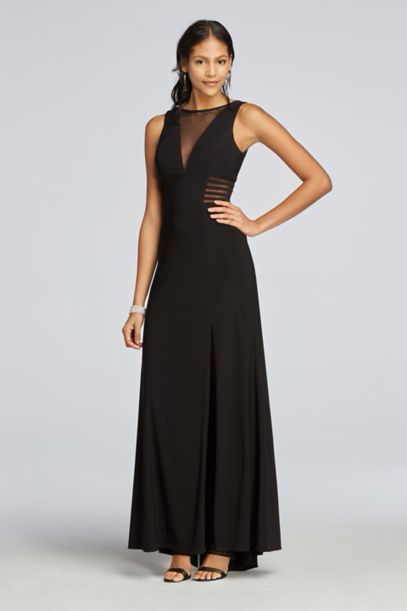 Fashionable Sleeveless A-line Jersey Occasion Dress with Illusion V-neck Long