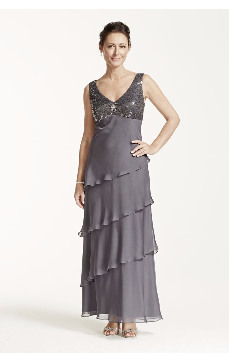 New Style Multi Tiered Long Caplet Chiffon Mother of the Bride Dress with V-neck Style 2495DB