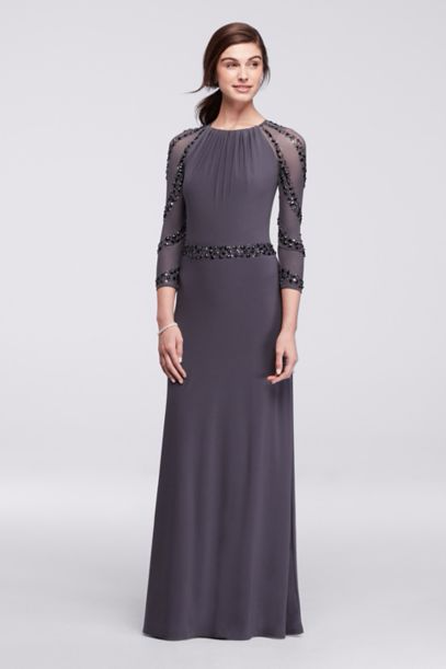 Back Hole Long Illusion Sleeve Occasion Dress with Beaded Waist