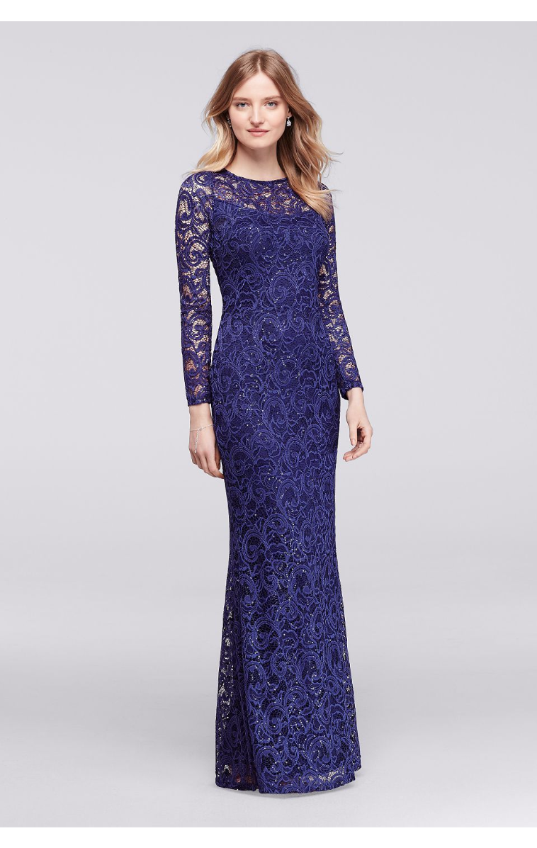 Marina 262571D Style Long Sleeve Illusion Neckline Sheath Sequined Lace Dress