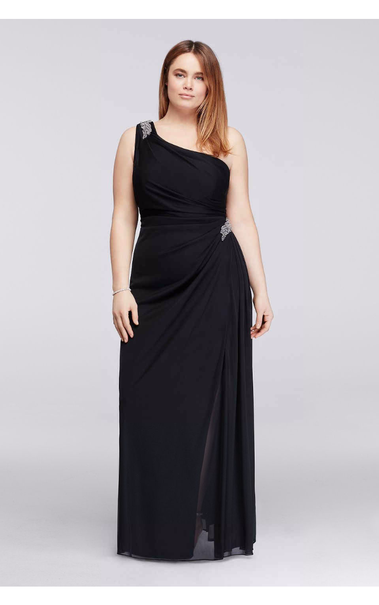 One Shoulder Plus Size Embellished Ruched Mother of the Bride Dress 432612 Style