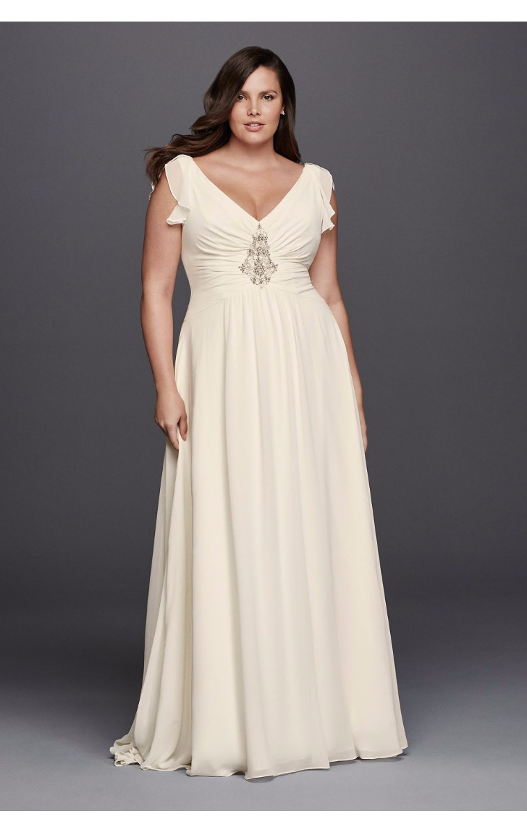 4XL8JP341601 Style Plus Size Flutter Cap Sleeve Beaded A-line Bridal Dresses