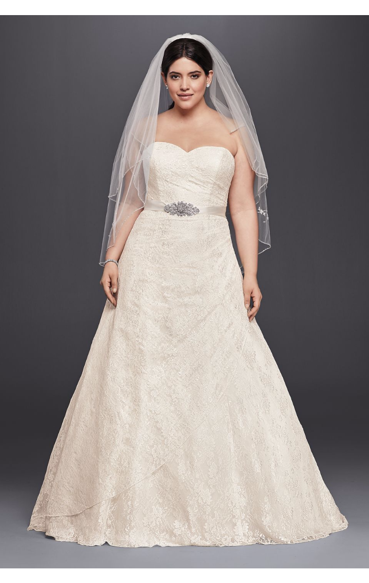 Strapless Long A-line Lace Plus Size Drape Skirt Wedding Dress 4XL9WG3805