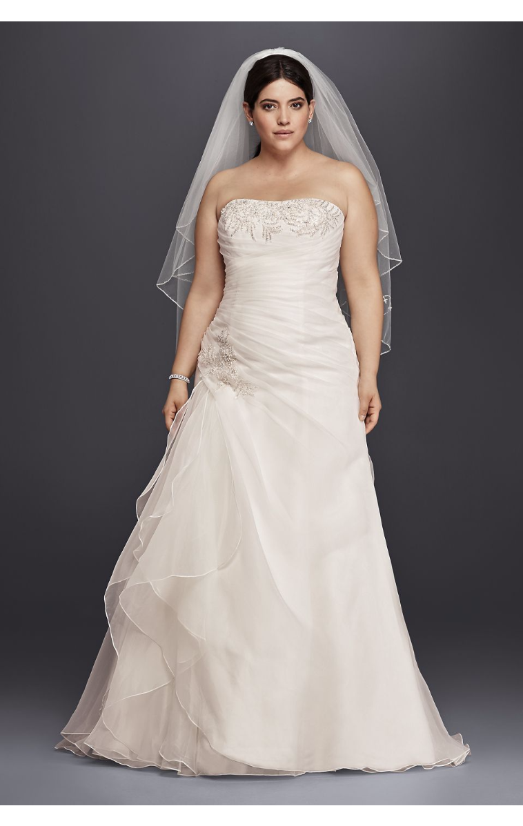 Elegant Long Strapless Organza and Lace Ruched Wedding Dress Plus Size 4XL9WG3807