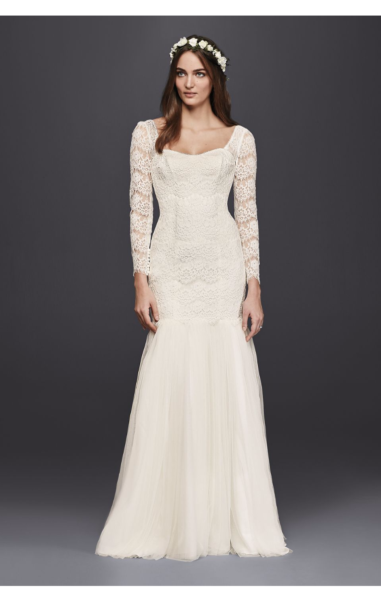 Pretty New Long Sleeve Lace Appliqued Full Sleeve Mermaid Wedding Dress 4XLKP3818