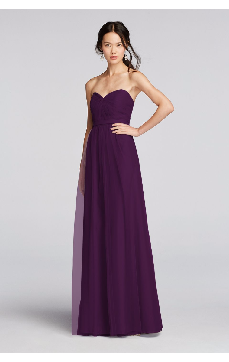 Charming Long Strapless Sweetheart Neckline A-line Tulle 4XLW10888 Bridesmaid Dresses with Extra Length