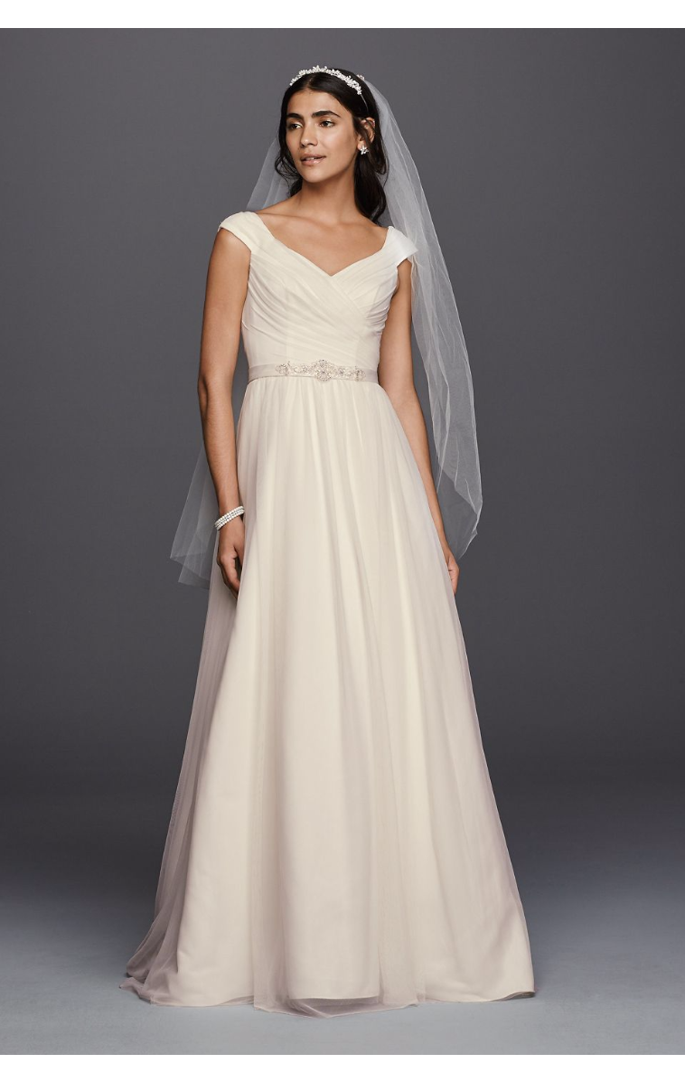 Beaded Sash Embellished 4XLWG3787 Style A-line Tulle Bridal Dresses