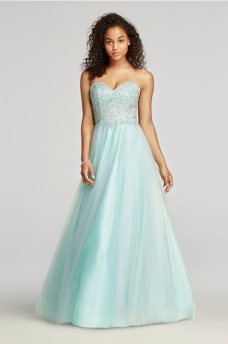 Princess Style Beaded Strapless Tulle Prom Dress David Bridal 50652DB