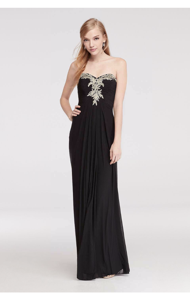 Lace Embroidered Sweetheart Neckline Long Strapless Prom Dress 56101