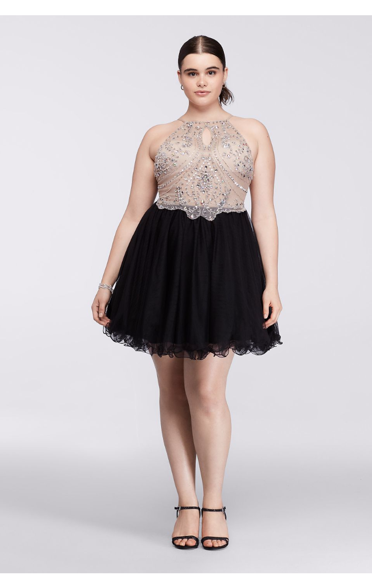 Shinning New Arrival Plus Size Short Halter Dress with Beaded Bodice 56583W