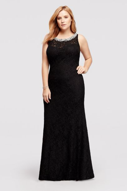 New Fashion Allover Lace Long Dress with Beaded Neckline 57481W