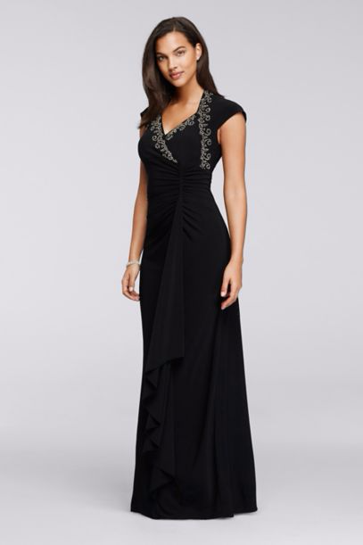 Elegant Cap Sleeves Long Beading Dress 648573 Style in