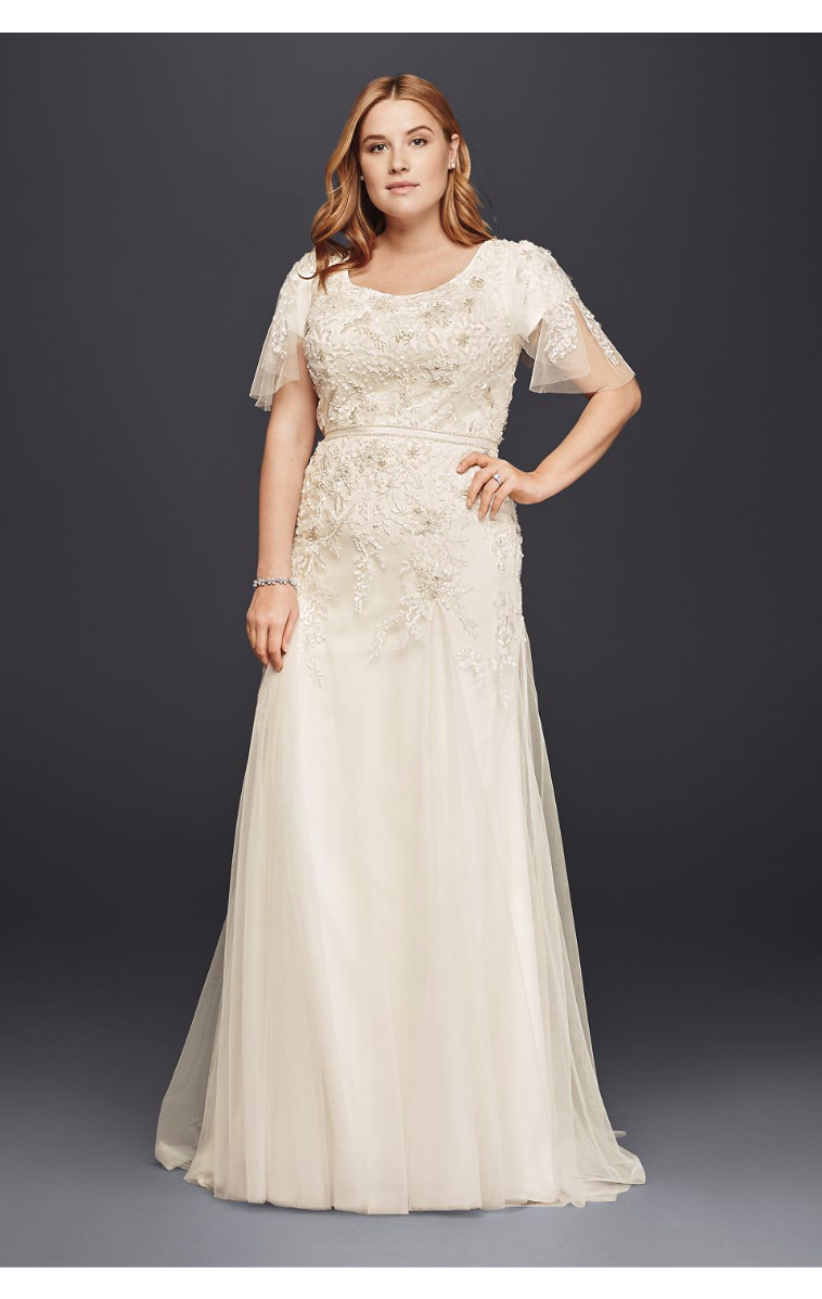 New Arrival Scoop Neckline Plus Size Modest Wedding Dress with Floral Lace 8SLMS251111