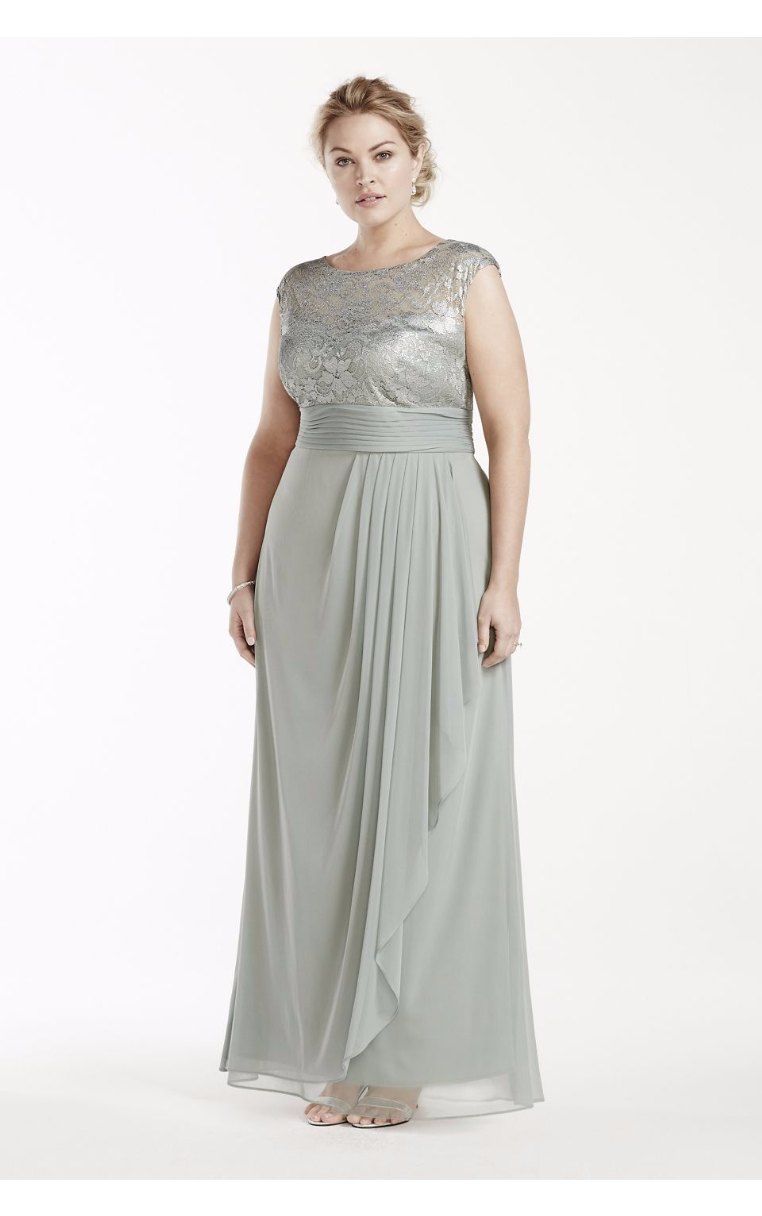 Charming Illusion Lace Bodice Mother of the Bride Dress with Draped Mesh Skirt 93743 Style