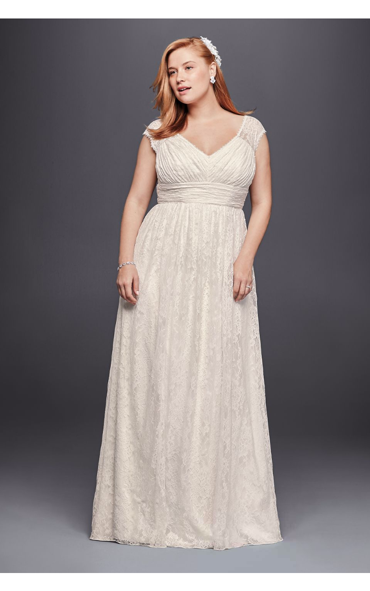 Cap Sleeves Plus Size Sheath V-neck Floor Length 9KP3821 Style Bridal Dresses