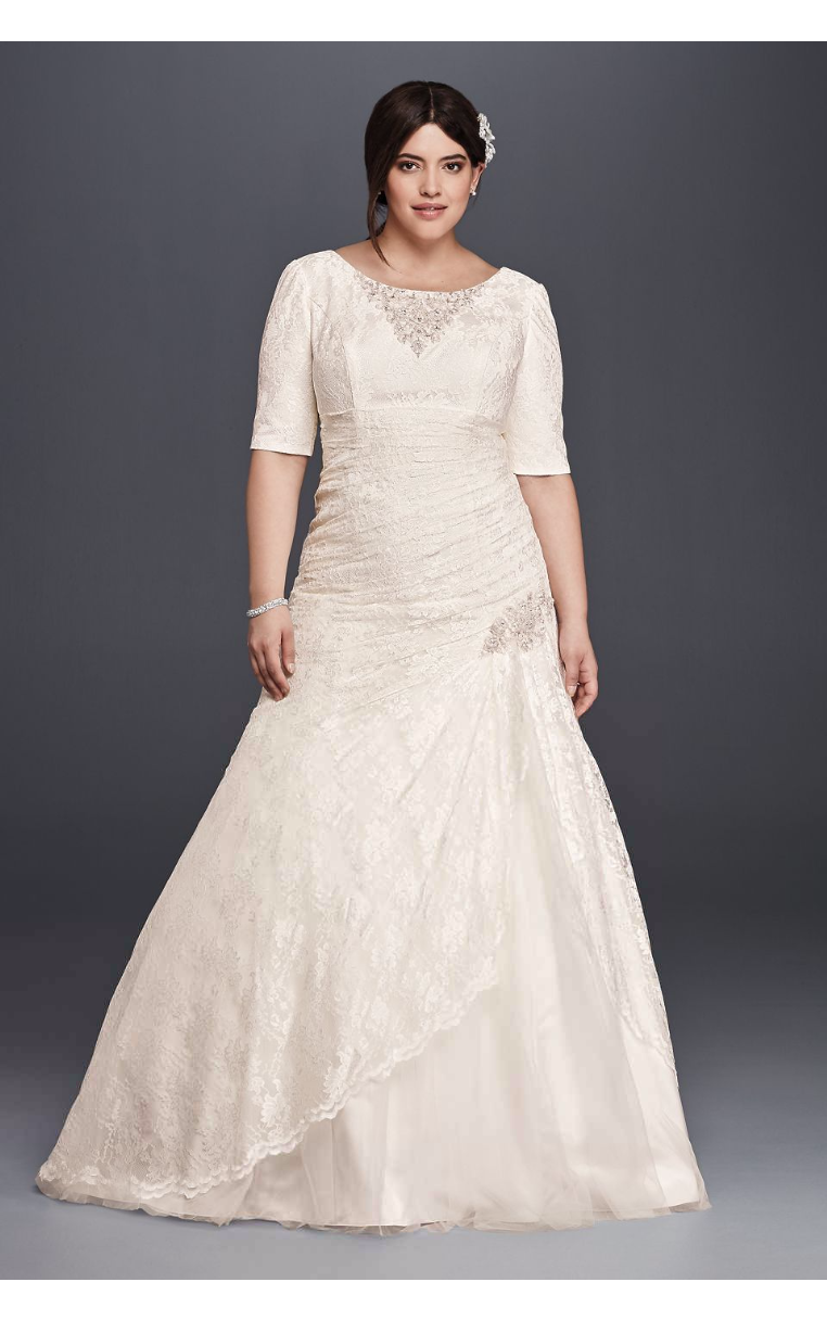 Scoop Neckline Half Sleeves Stunning Embroidery Wedding Dresses 9SLYP3344