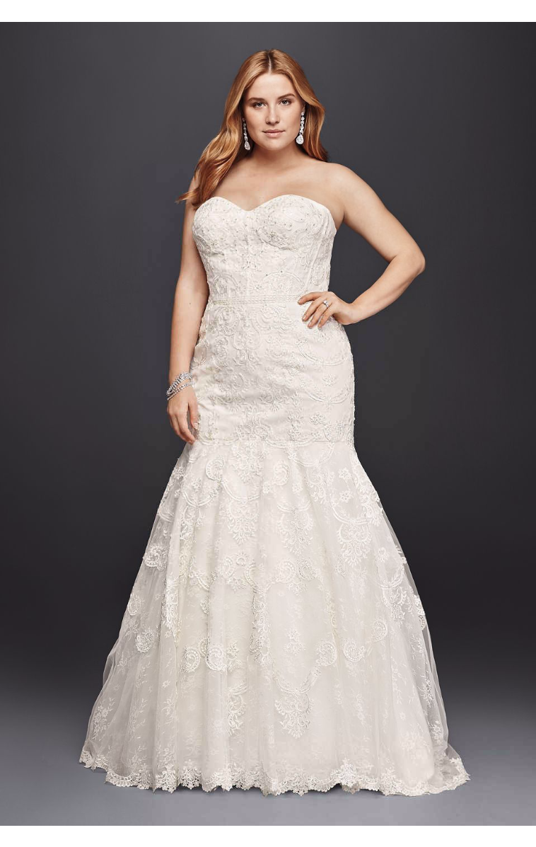 Strapless Sweetheart Neckline Long Corset Bodice Mermaid Lace Wedding Dress Plus Size 9SWG755