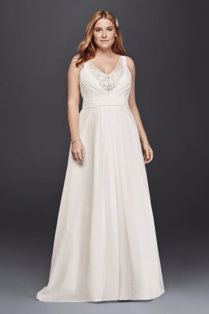 Plus Size Bridal's A-line Wedding Dress with Beading V-neck 9V3806