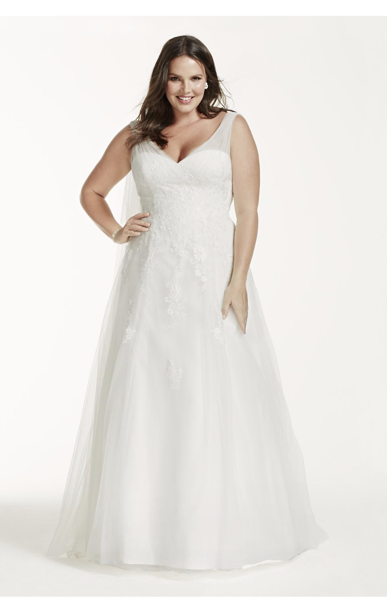 A-Line Tulle Gown with Floral Lace Applique Style 9WG3712