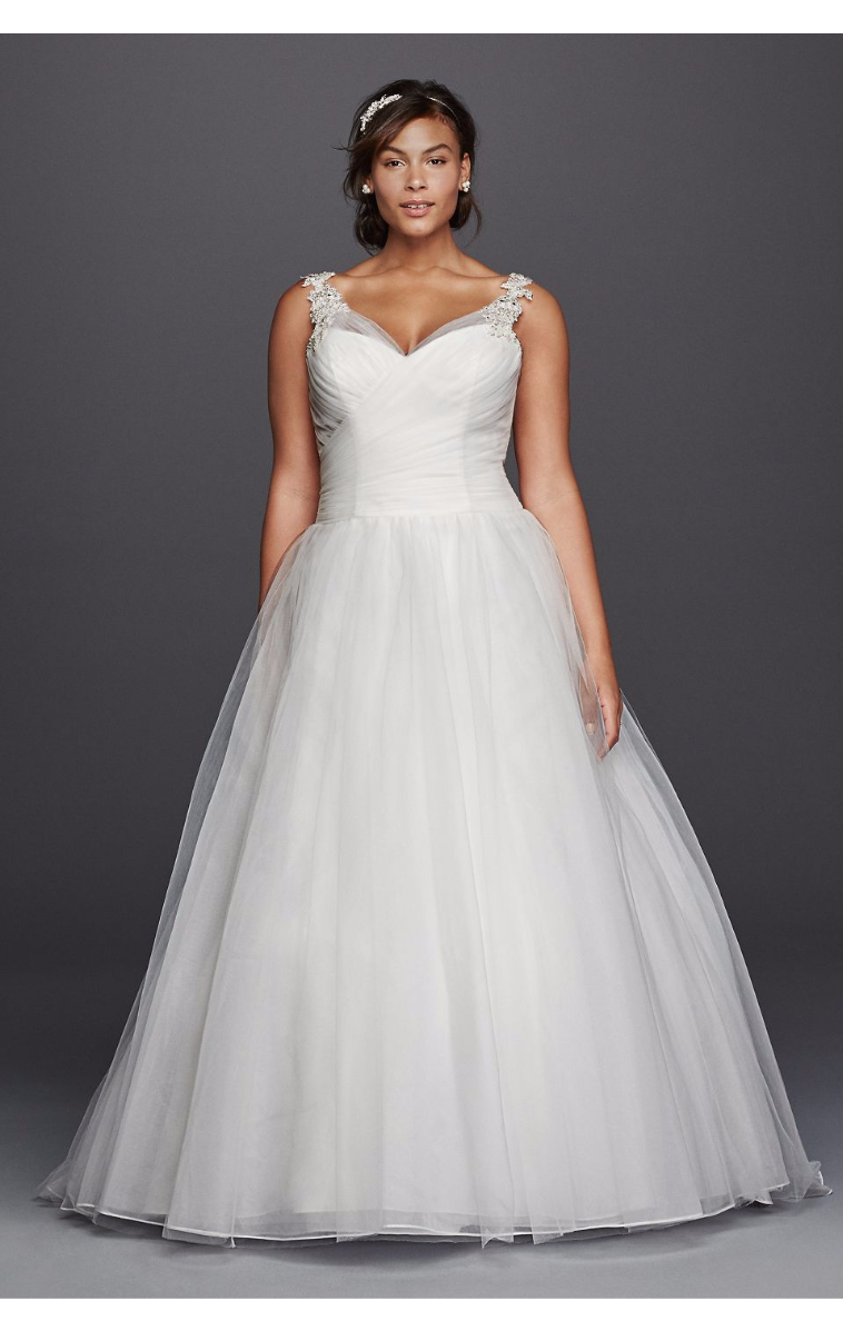 Plus Size Illusion Straps V Neckline Tulle Wedding Dress 9WG3786