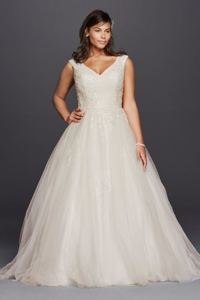 Tank Sleeveless Elegant V-neck Lace Top A-line Tulle Wedding Gown Plus Size 9WG3797