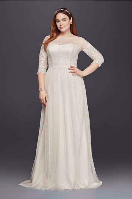 Bateau Neckline Half Sleeve Chapel Train Wedding Dresses Plus Size 9WG3817
