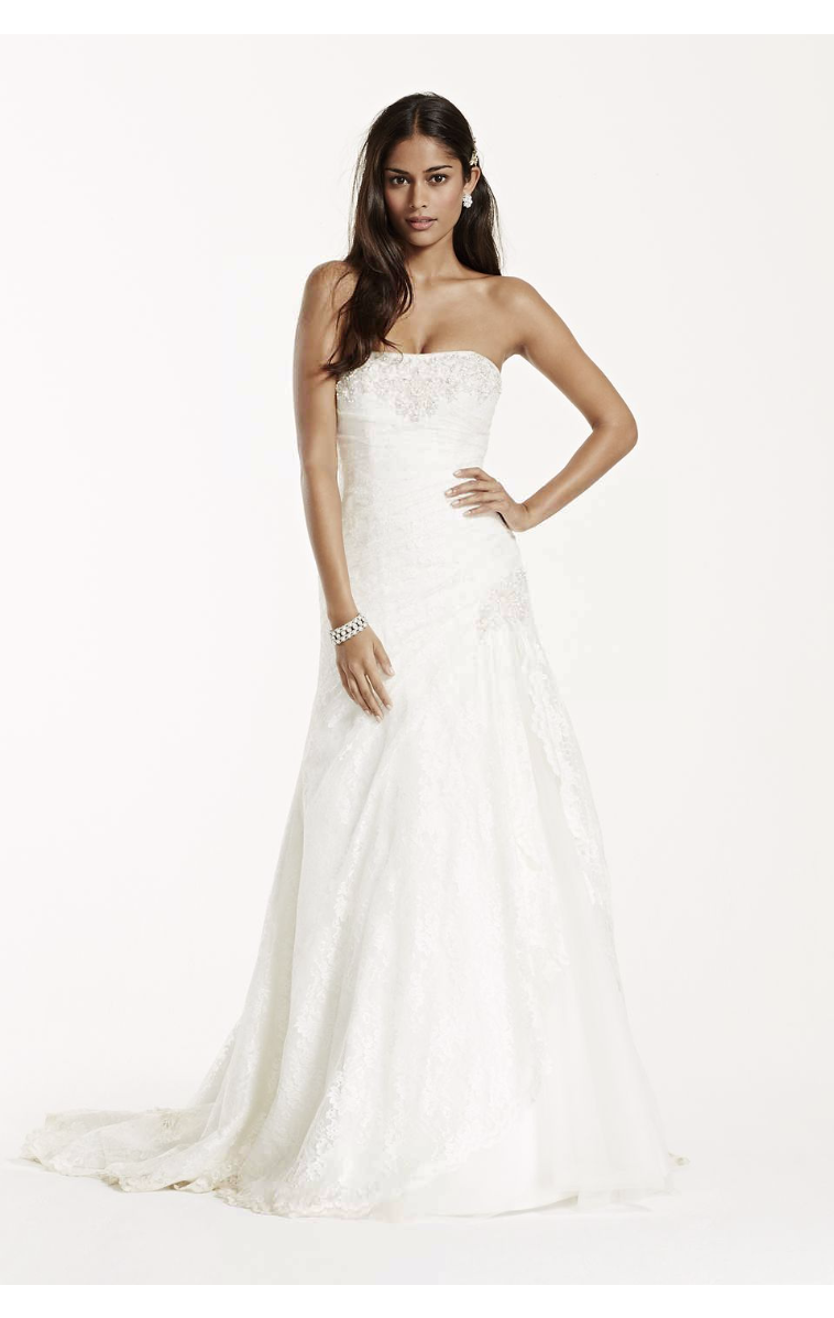 New Arrival Strapless Lace Appliqued Long A-line Bridal Gown with Side Split AI10030300