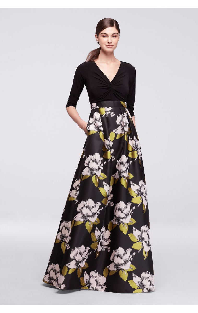 Newest Most Popular Long 3/4 Sleeves Floral Skirt Dress for Mother of the Bride AP1E200336
