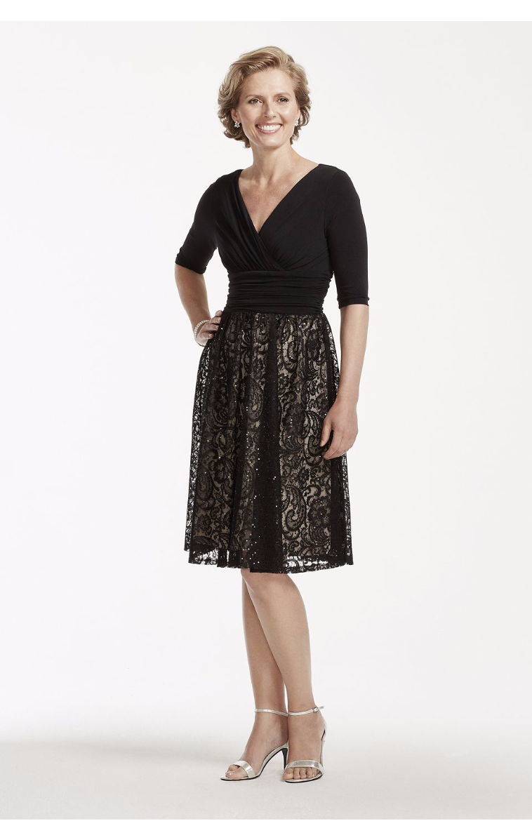 Half Sleeves Short V-neck Sequin Lace Dress ASABX1ACR