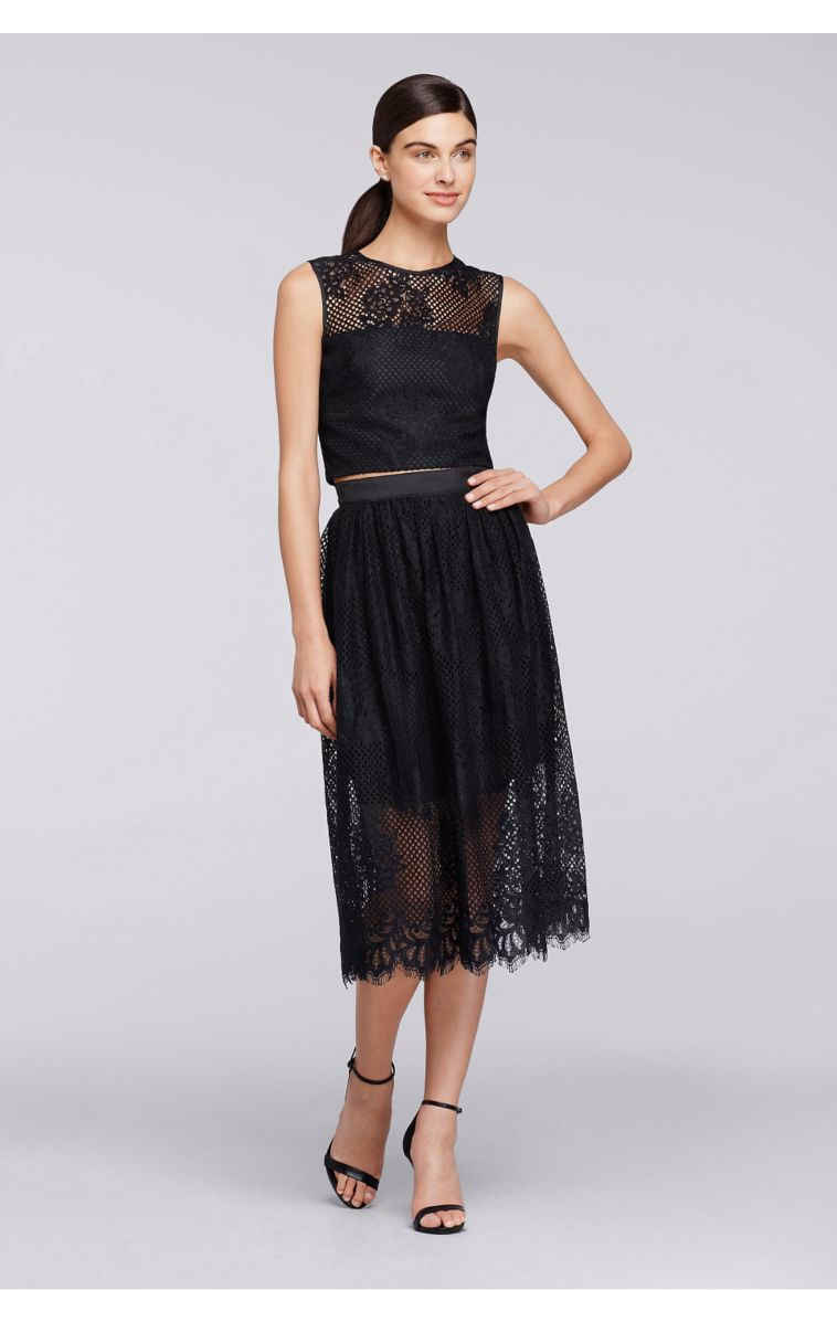 Charming Black New Two Piece Sleeveless Lace Top with Full Skirt Dress for Prom Party