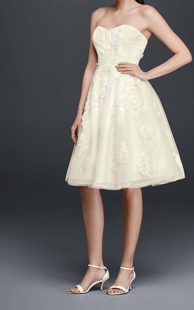 Knee Length Strapless Sweetheart Neckline Short Lace Strapless Wedding Dress CR341606