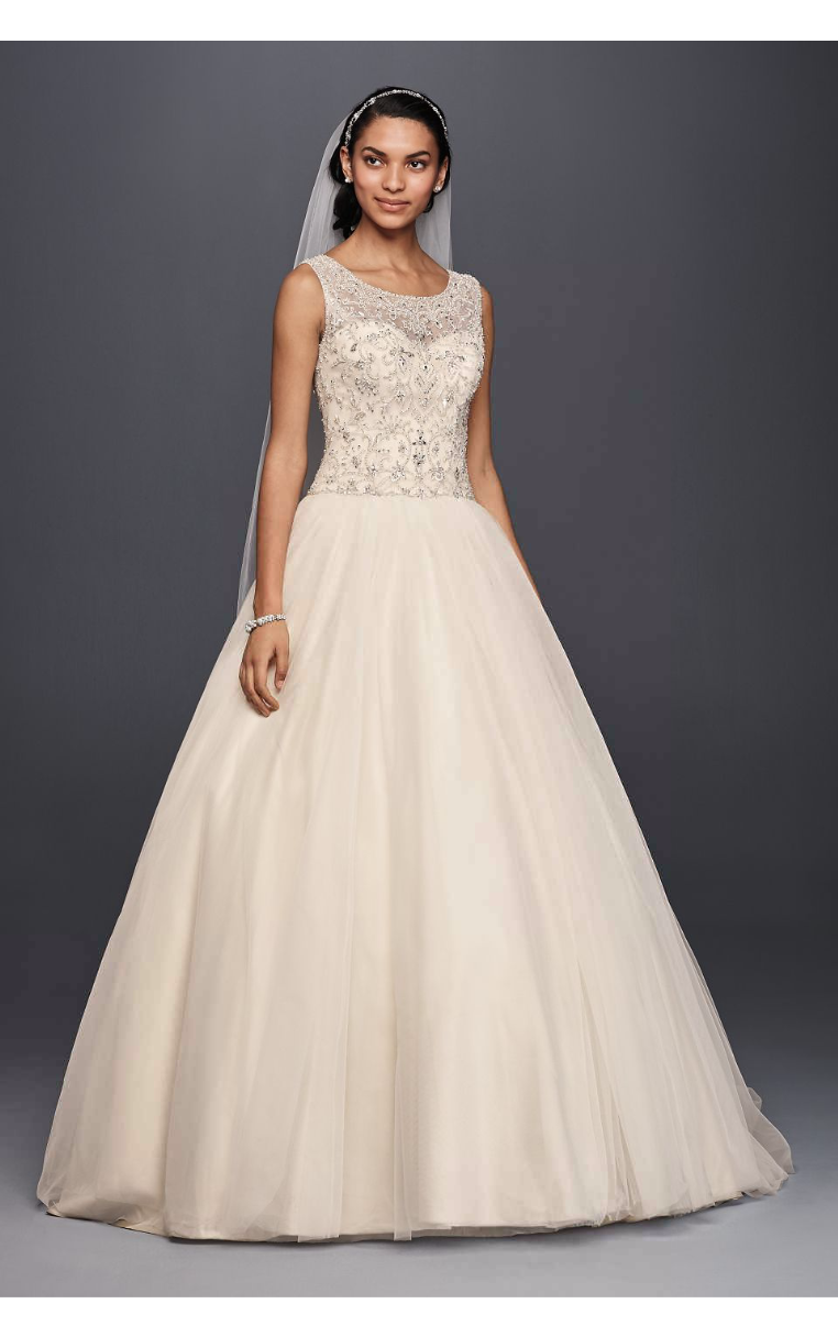 Beaded Bodice Ball Gown Skirt with Scoop Neckline for Brides CV745