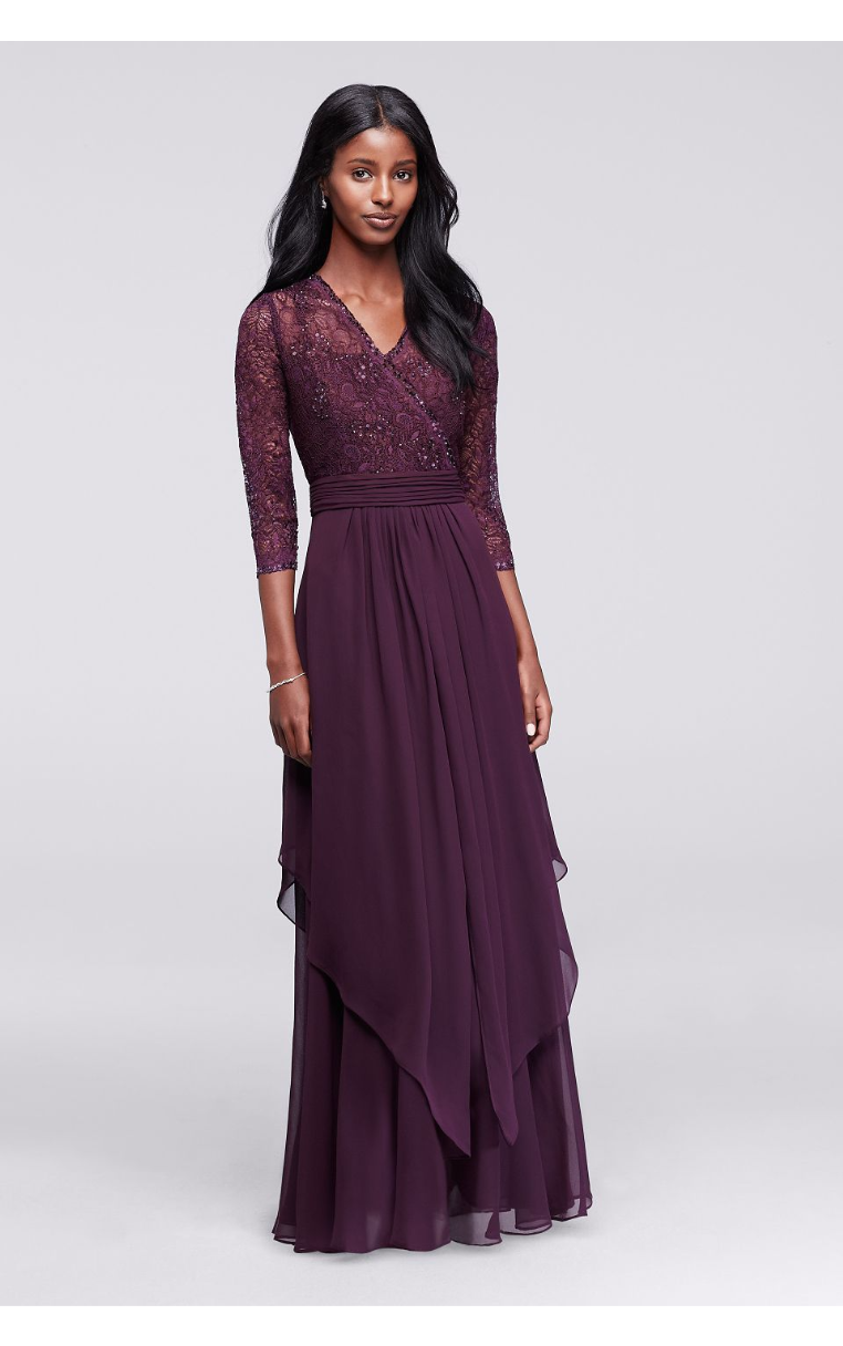 Emma Street ES727DB Style 3/4 Sleeve Beaded Illusion Lace and Chiffon Dress for Bridesmaid