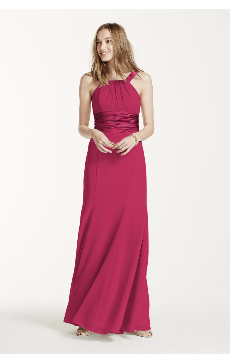 Chiffon and Charmeuse Dress with Ruched Waist Style F12732