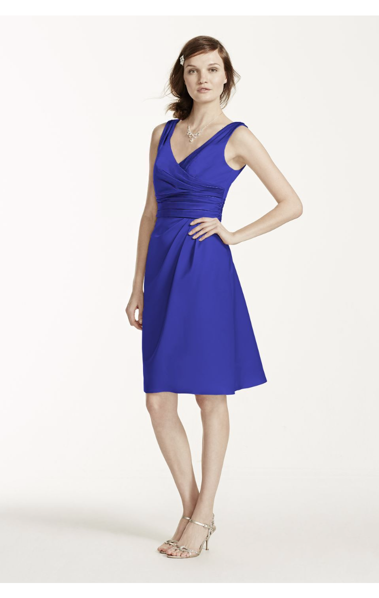 Short Sleeveless Satin Dress with Ruched Waist Style F14823