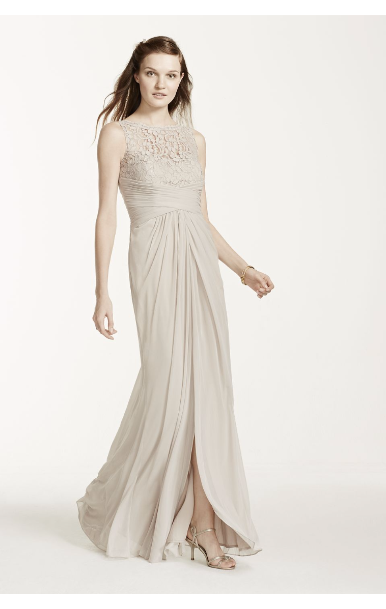 Sleeveless Long Mesh Dress with Corded Lace Style F15749