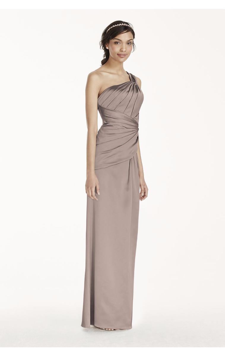 Long Stretch Satin One Shoulder with Pleats Style F15752