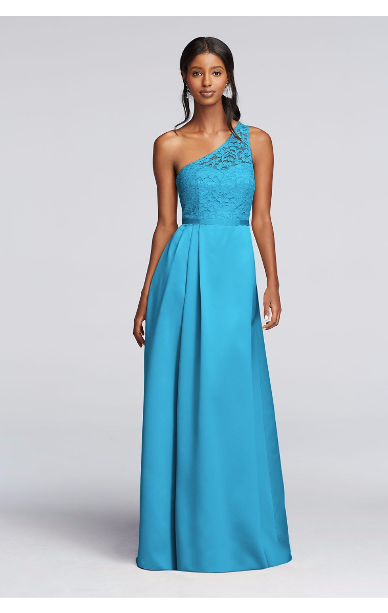 Elegant Long Illusion Lace and Satin One Shoulder A-line Bridesmaid Dress F18058