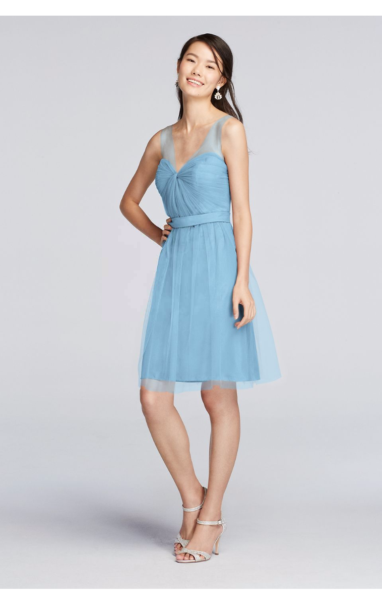 Charming Pretty Short Tulle Illusion Tank Dress for Bridesmaids F19113