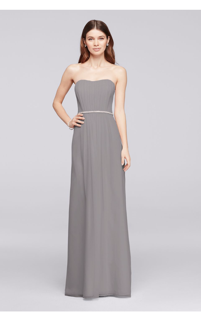 Long Strapless A-line Chiffon Bridesmaid Dresses with Beaded Belt F19283