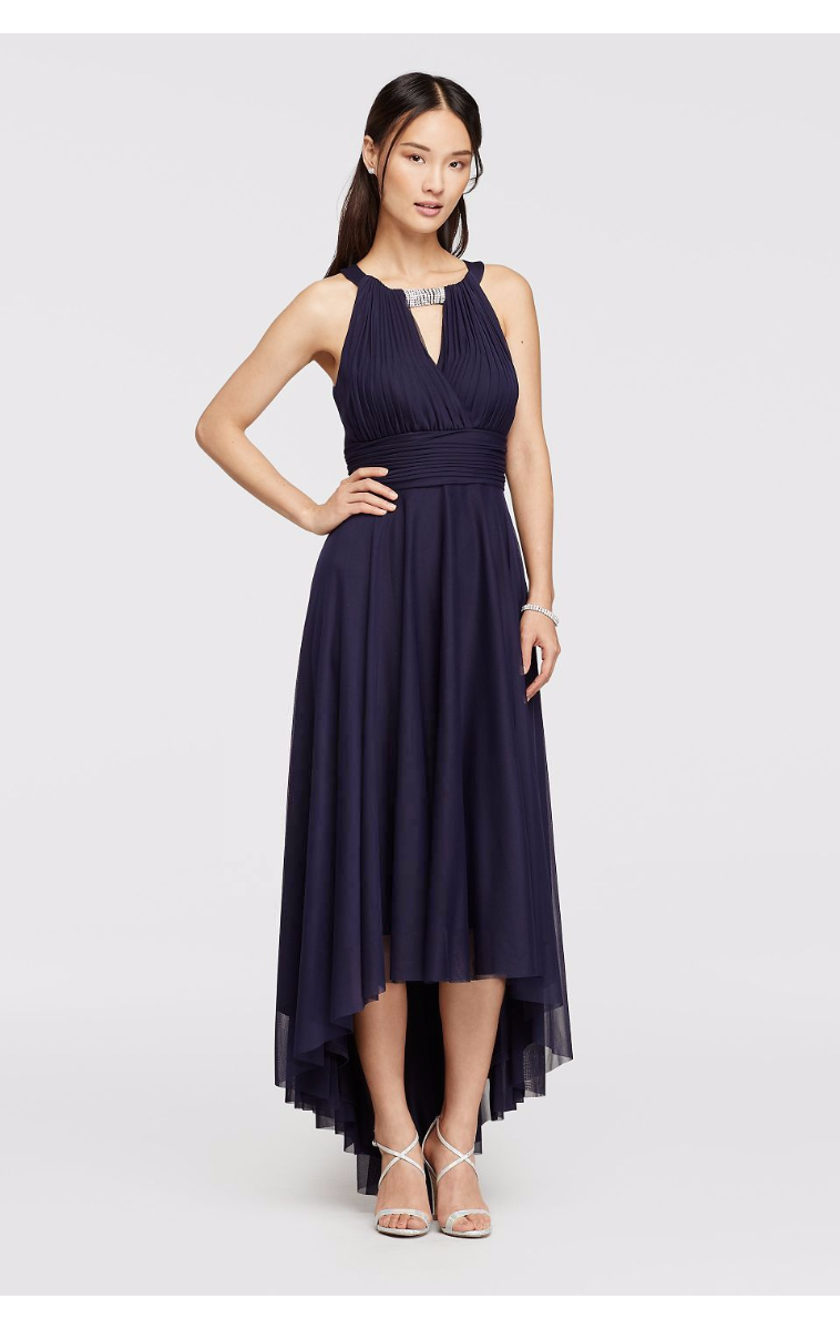 Fashionable High Low Long Jersey Dress with Keyhole Bodice JHDM9266