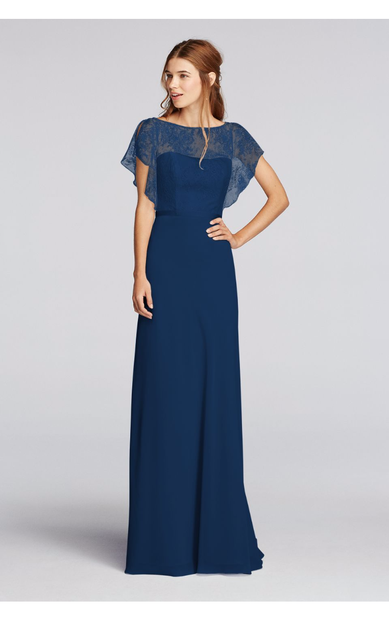 Delicate Floor Length Cascading Lace Sleeves Long Bridesmaid Dresses JP291652