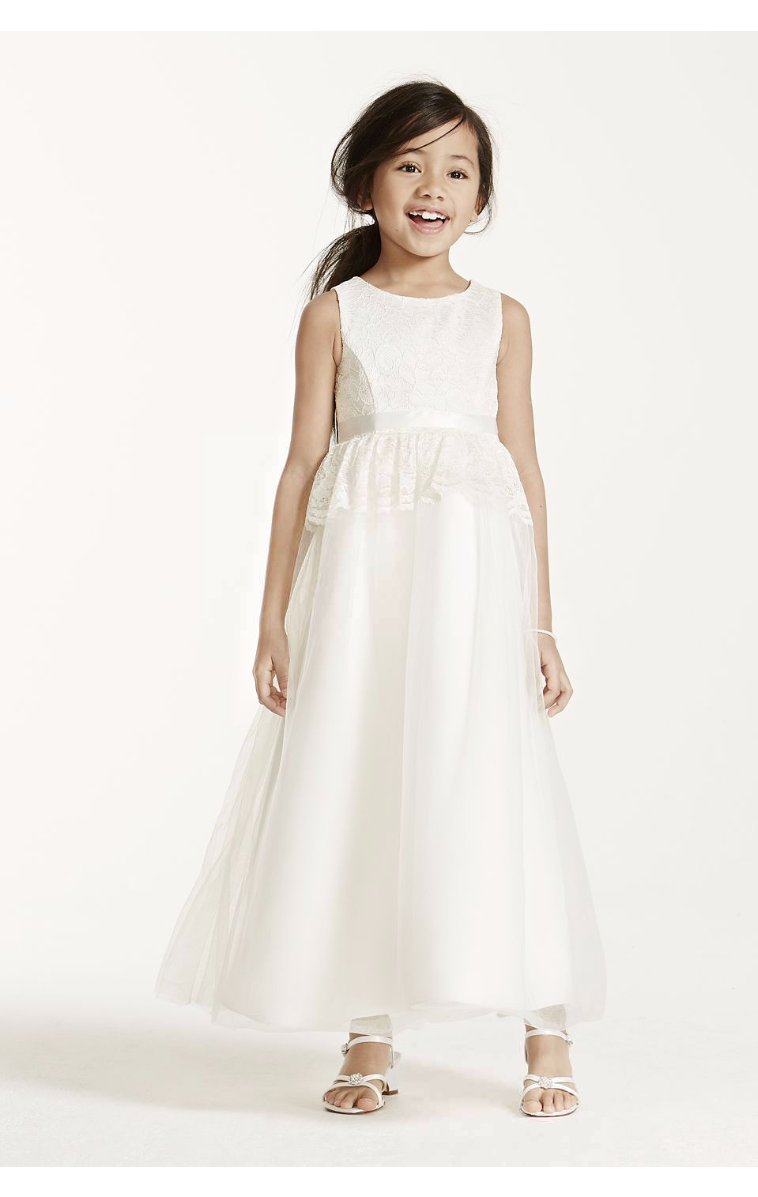 Tank Lace Peplum Detail Embellished Flower Girl Ball Gown KP1339