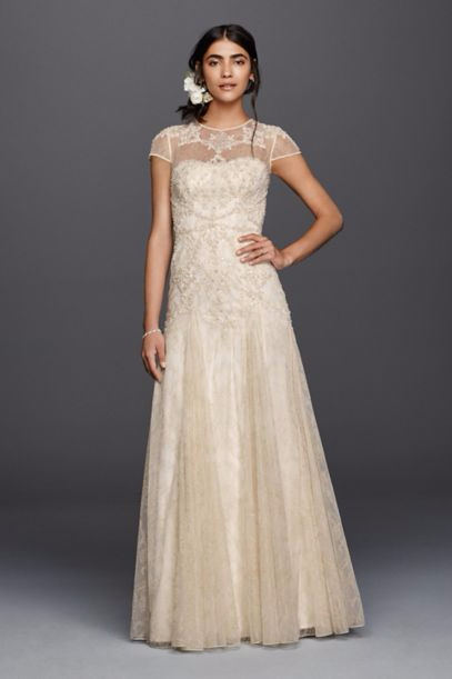 New Melisha Illusion Cap Sleeve A-line Lace Wedding Dress MS251136