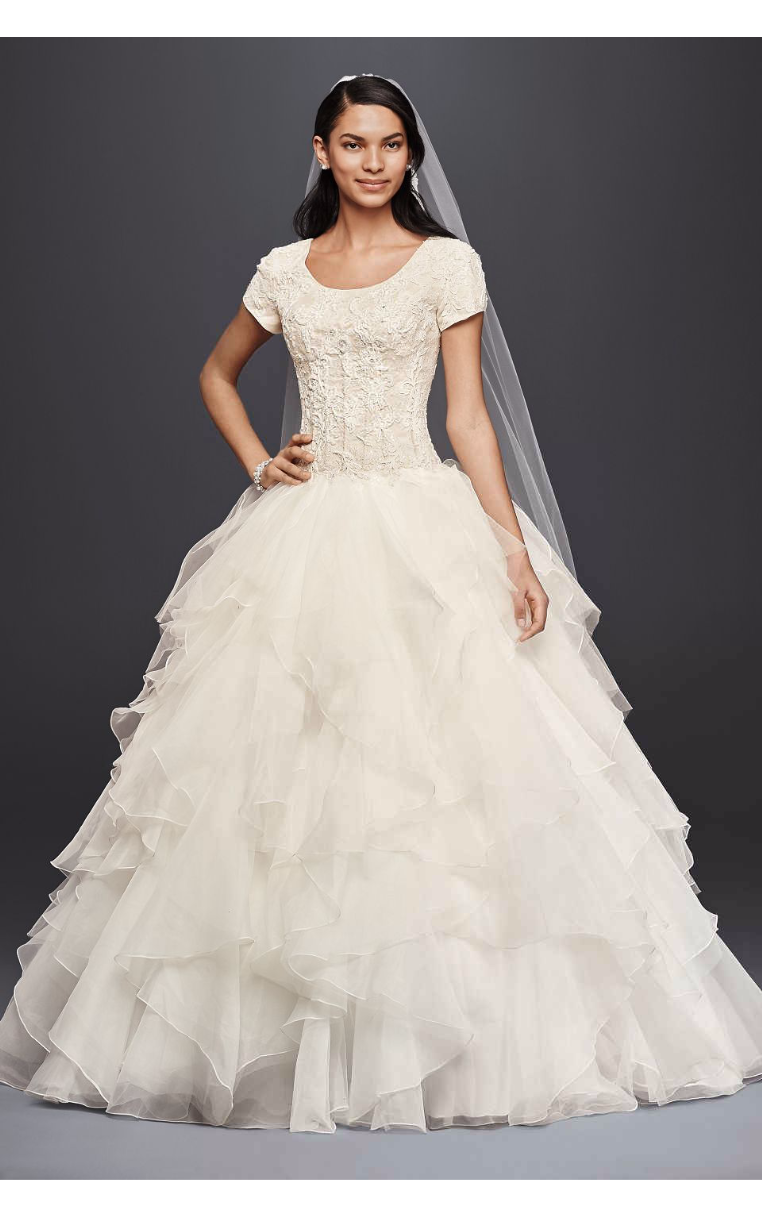 Short Sleeves Scoop Neckline Long Bridal Dresses SLCWG568