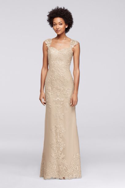 Cap Sleeve Champagne Color VC5000 Style Lace Dress